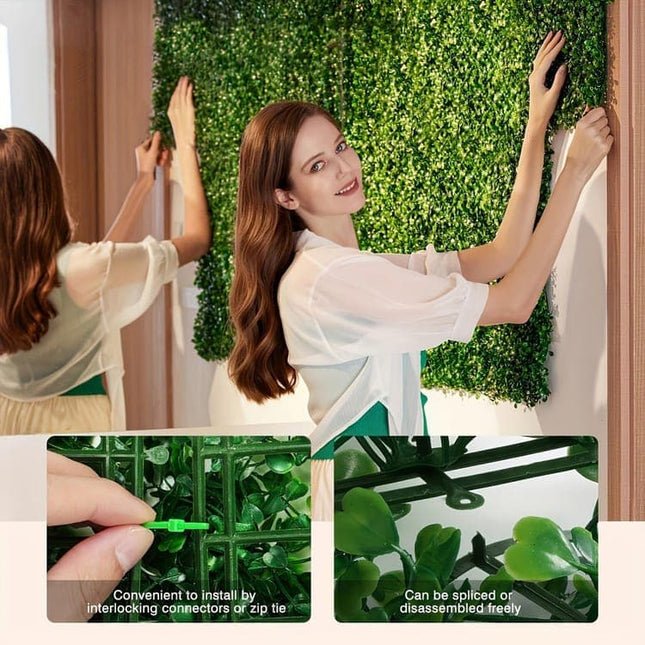 10 Pack Artificial Grass Panels 25x25 cm for Garden Party Wall Decor, Compatible with Outdoor - Petal & Stem