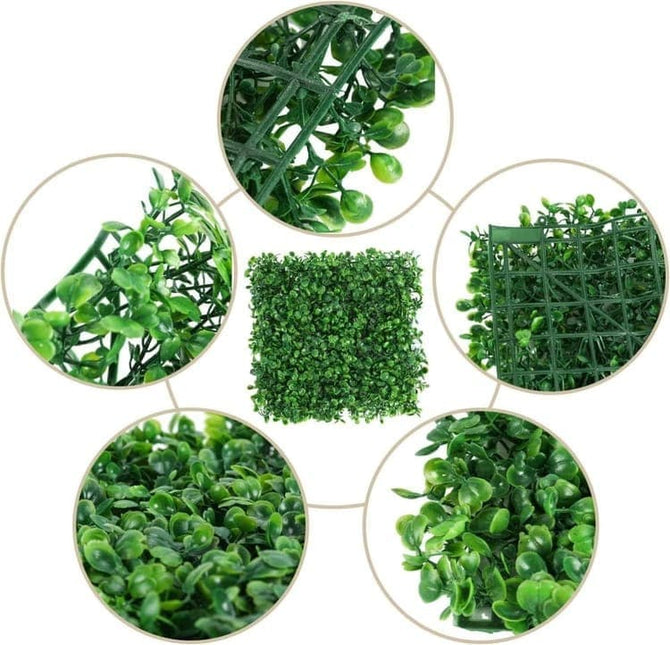 10 Pack Artificial Grass Panels 25x25 cm for Garden Party Wall Decor, Compatible with Outdoor - Petal & Stem