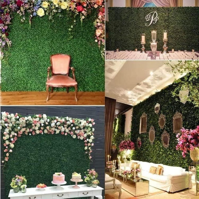 10 Pack Artificial Grass Panels 25x25 cm for Garden Party Wall Decor, Compatible with Outdoor - Petal & Stem