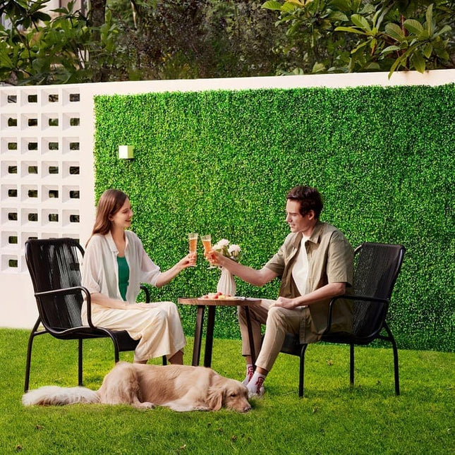 10 Pack Artificial Grass Panels 25x25 cm for Garden Party Wall Decor, Compatible with Outdoor - Petal & Stem
