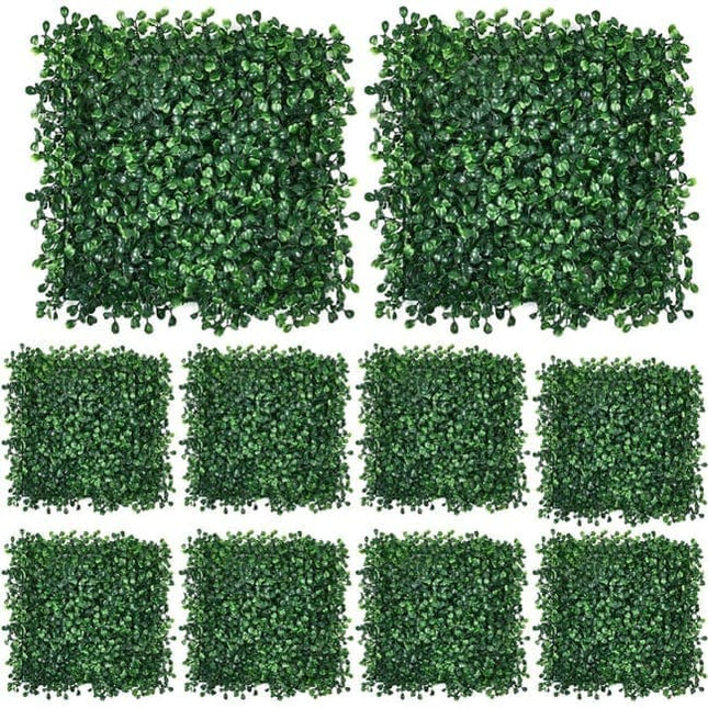10 Pack Artificial Grass Panels 25x25 cm for Garden Party Wall Decor, Compatible with Outdoor - Petal & Stem