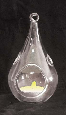 10 Pack of Hanging Clear Glass Tealight Candle Holder Tear Drop Pear Shape 12cm High Terrarium Plant Mini Garden Holder Decor - Petal & Stem