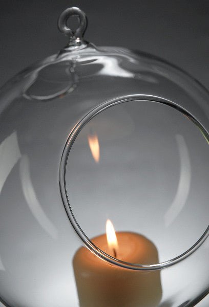 10 x Hanging Clear Glass Ball Tealight Candle Holder 10cm Diameter / High - Petal & Stem