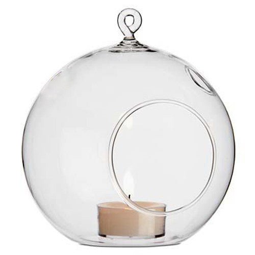 10 x Hanging Clear Glass Ball Tealight Candle Holder 10cm Diameter / High - Petal & Stem