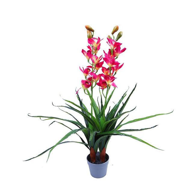 100cm Faux Artificial Home Decor Potted Cymbidium Red/White White - Petal & Stem