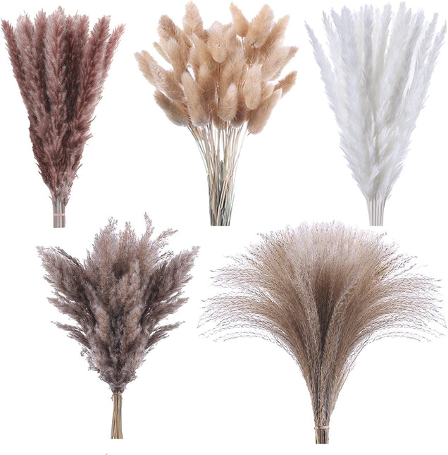 120 Pcs Dried Pampas Grass 17 Inch White Pompas Bouquet Fluffy Dry Pompous Bunny Tails Flower Small Pampass for Room Boho Home Farmhouse Decorations Wedding Pompass Flowers Arrangement Decor - Petal & Stem