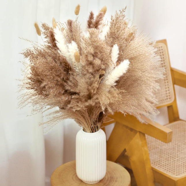 120 Pcs Dried Pampas Grass 17 Inch White Pompas Bouquet Fluffy Dry Pompous Bunny Tails Flower Small Pampass for Room Boho Home Farmhouse Decorations Wedding Pompass Flowers Arrangement Decor - Petal & Stem