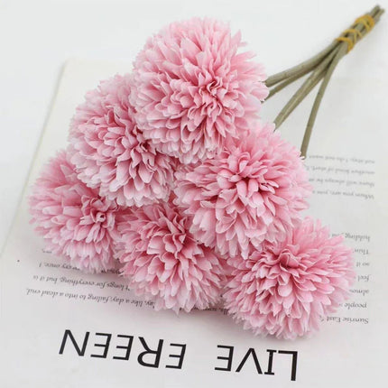 12pcs Artificial Dandelion Fake Flower Simulation Arrangement Desktop Decoration Pink - Petal & Stem