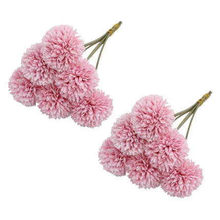 12pcs Artificial Dandelion Fake Flower Simulation Arrangement Desktop Decoration Pink - Petal & Stem