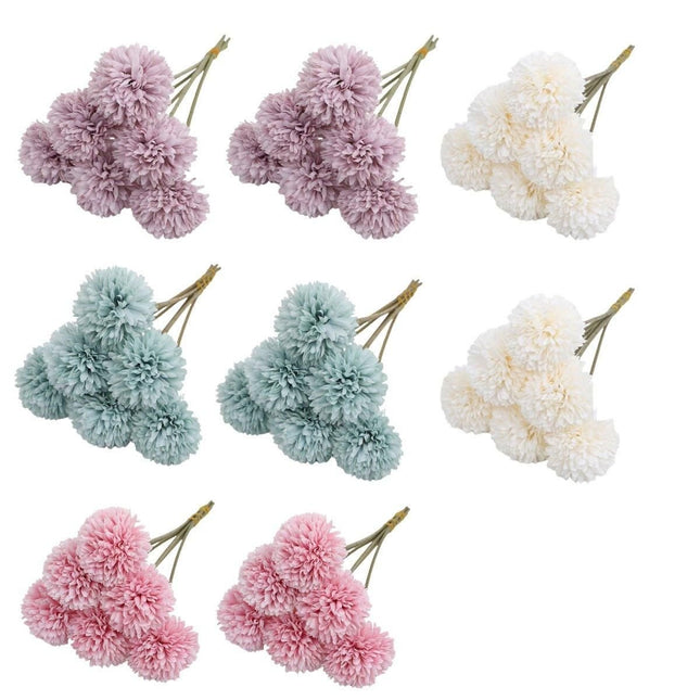 12pcs Artificial Dandelion Fake Flower Simulation Arrangement Desktop Decoration Pink - Petal & Stem