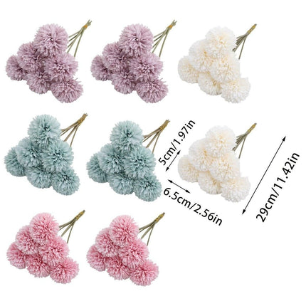 12pcs Artificial Dandelion Fake Flower Simulation Arrangement Desktop Decoration Pink - Petal & Stem