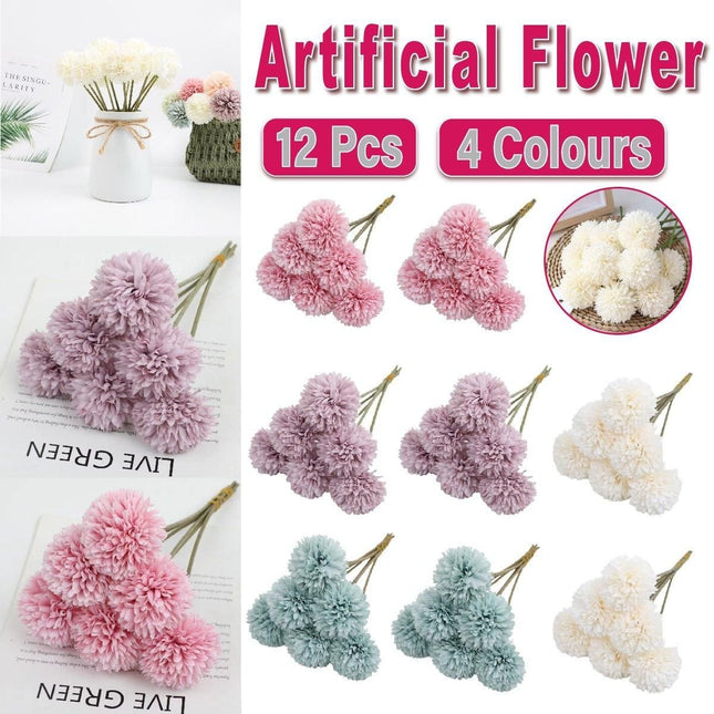12pcs Artificial Dandelion Fake Flower Simulation Arrangement Desktop Decoration Purple - Petal & Stem