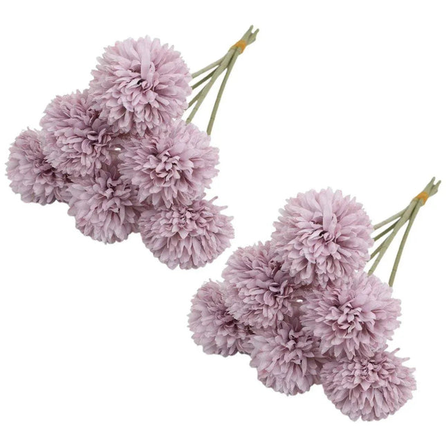 12pcs Artificial Dandelion Fake Flower Simulation Arrangement Desktop Decoration Purple - Petal & Stem