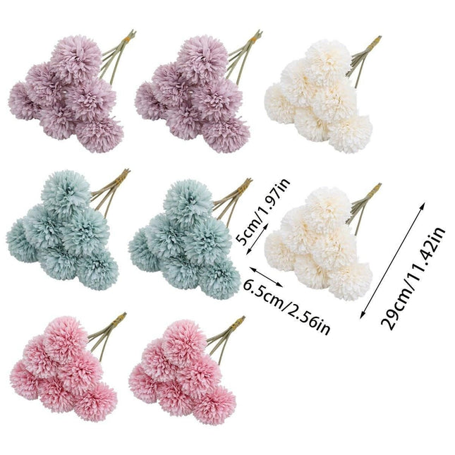 12pcs Artificial Dandelion Fake Flower Simulation Arrangement Desktop Decoration Purple - Petal & Stem