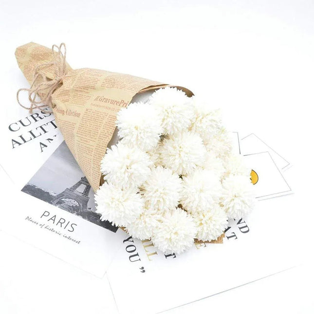 12pcs Artificial Dandelion Fake Flower Simulation Arrangement Desktop Decoration White - Petal & Stem