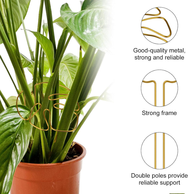 2 Pack Gold Plant Supports Indoor Outdoor Plant Stakes Clips Plant Stand for Plant Support - Petal & Stem