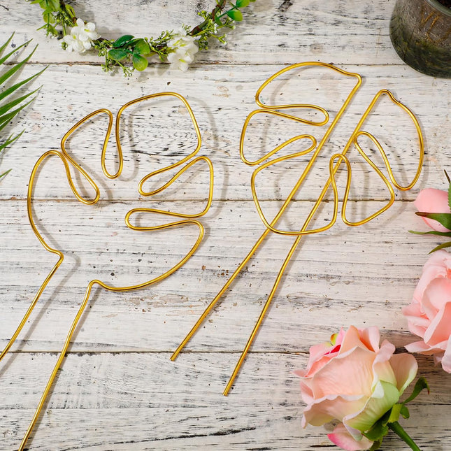 2 Pack Gold Plant Supports Indoor Outdoor Plant Stakes Clips Plant Stand for Plant Support - Petal & Stem