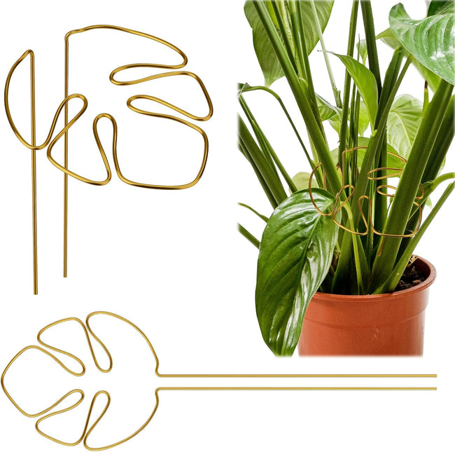 2 Pack Gold Plant Supports Indoor Outdoor Plant Stakes Clips Plant Stand for Plant Support - Petal & Stem