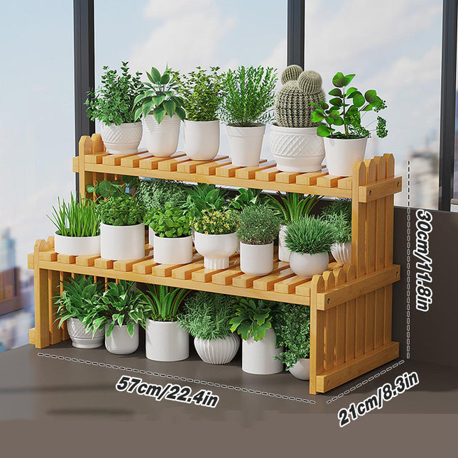 2 Tier Bamboo Plant Stand Flower Pot Rack Indoor Outdoor Patio Garden Shelf - Petal & Stem