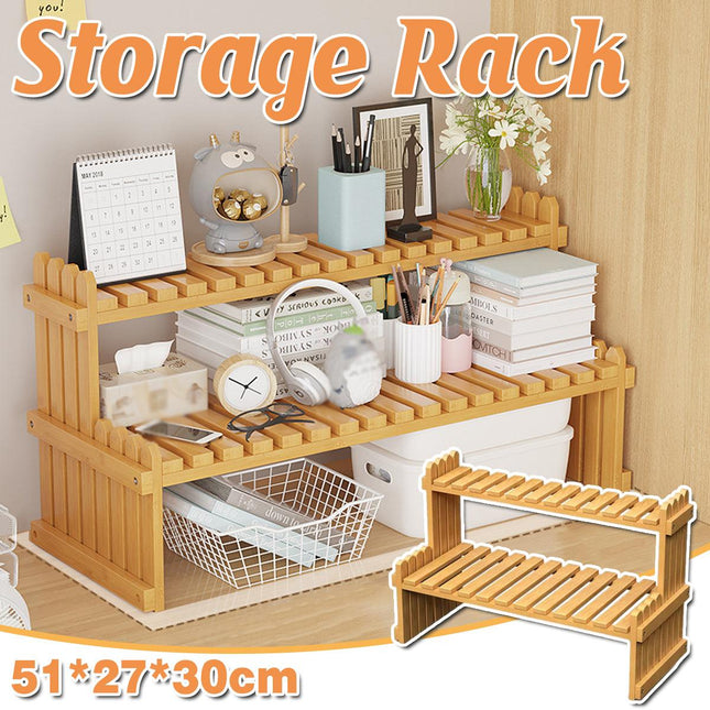 2 Tier Bamboo Plant Stand Flower Pot Rack Indoor Outdoor Patio Garden Shelf - Petal & Stem