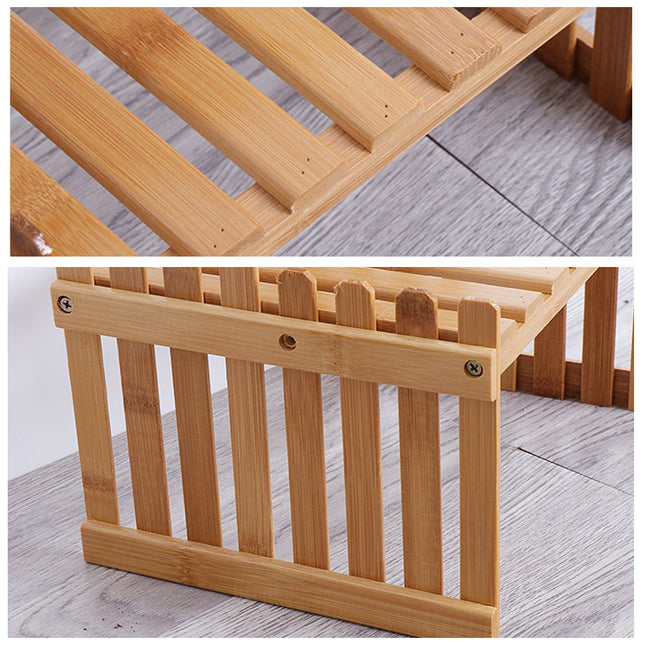 2 Tier Bamboo Plant Stand Shelves Flower Pot Rack Garden Indoor Outdoor Patio - Petal & Stem