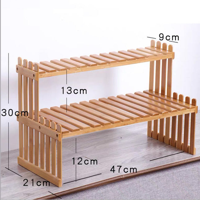 2 Tier Bamboo Plant Stand Shelves Flower Pot Rack Garden Indoor Outdoor Patio - Petal & Stem