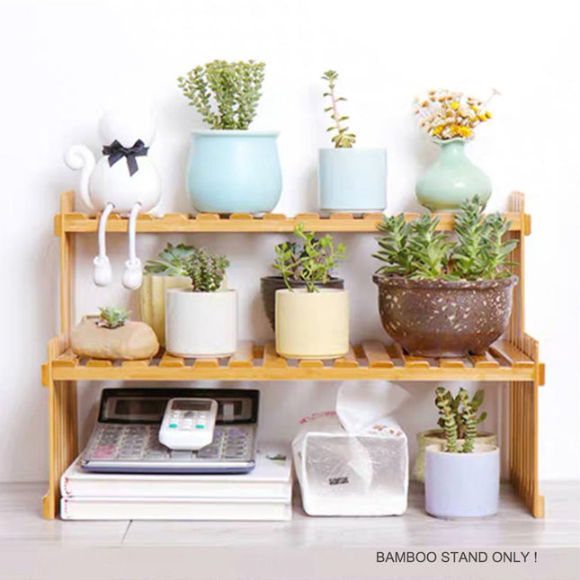2 Tier Bamboo Plant Stand Shelves Flower Pot Rack Garden Indoor Outdoor Patio - Petal & Stem