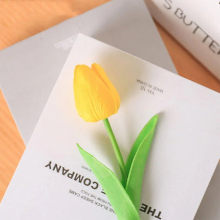 20PCS Real Touch Artificial Tulip Bouquet Fake Flowers for Home Wedding Decor Yellow - Petal & Stem