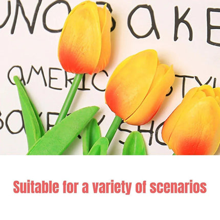 20PCS Real Touch Artificial Tulip Bouquet Fake Flowers for Home Wedding Decor Yellow - Petal & Stem