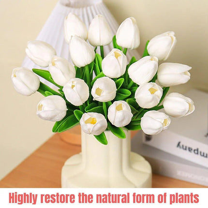 20PCS Real Touch Artificial Tulip Bouquet Fake Flowers for Home Wedding Decor Yellow - Petal & Stem