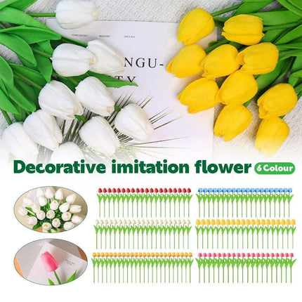 20PCS Real Touch Artificial Tulip Bouquet Fake Flowers for Home Wedding Decor Yellow - Petal & Stem