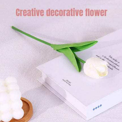 20PCS Real Touch Artificial Tulip Bouquet Fake Flowers for Home Wedding Decor Yellow - Petal & Stem