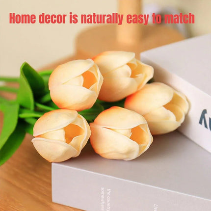 20PCS Real Touch Artificial Tulip Bouquet Fake Flowers for Home Wedding Decor Yellow - Petal & Stem