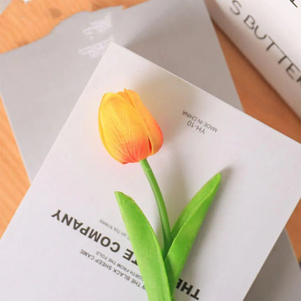 20PCS Real Touch Artificial Tulip Bouquet Fake Flowers for Home Wedding Decor Yellow - Petal & Stem
