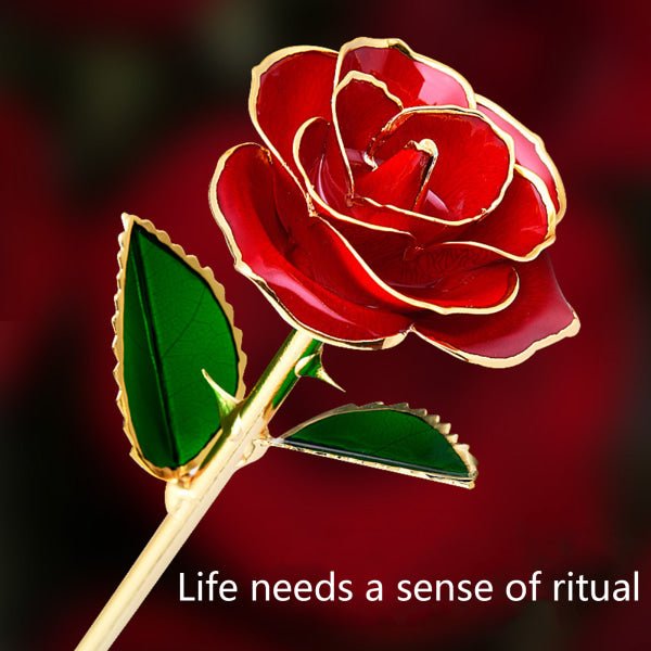 24K Gold Plated Rose, Dried Flower Kit with Gift Box and Display Stand, Rose Red - Petal & Stem