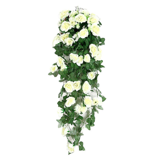 2PCS Artificial Rose Flower Garland Hanging Vine Home Wall Decor Fake Rattan Purple - Petal & Stem