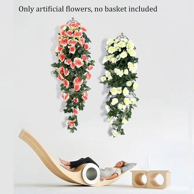 2PCS Artificial Rose Flower Garland Hanging Vine Home Wall Decor Fake Rattan Purple - Petal & Stem