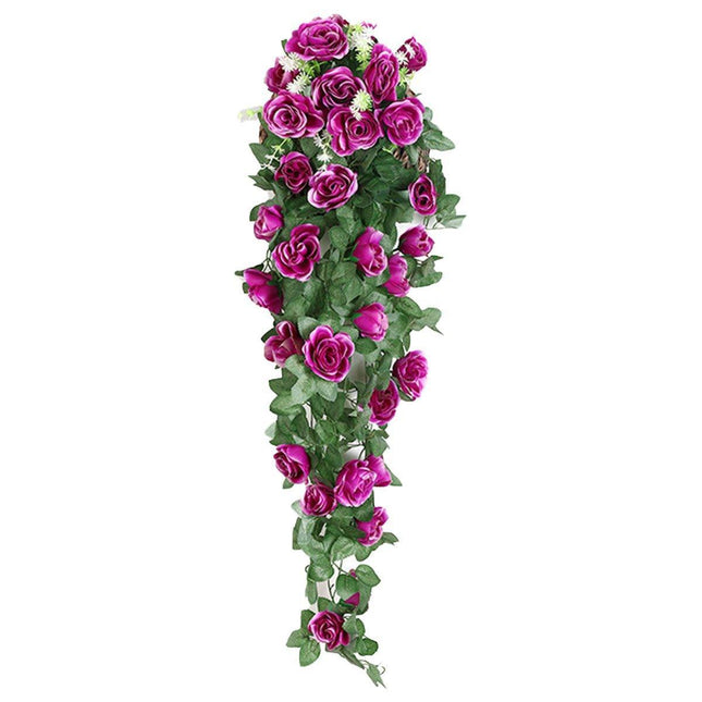 2PCS Artificial Rose Flower Garland Hanging Vine Home Wall Decor Fake Rattan Purple - Petal & Stem