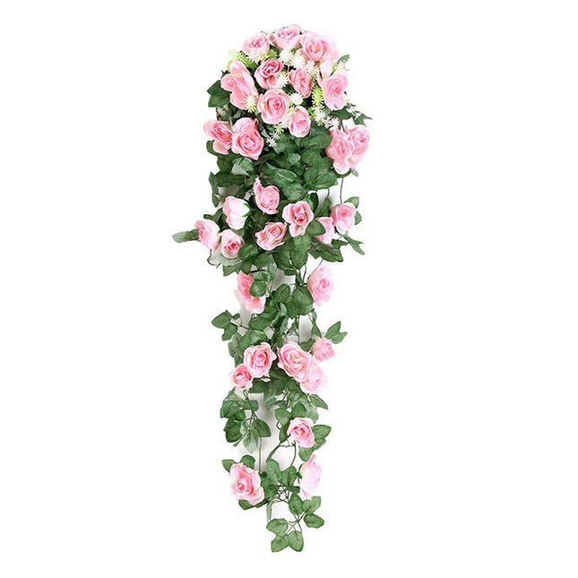 2PCS Artificial Rose Flower Garland Hanging Vine Home Wall Decor Fake Rattan Rose Red - Petal & Stem