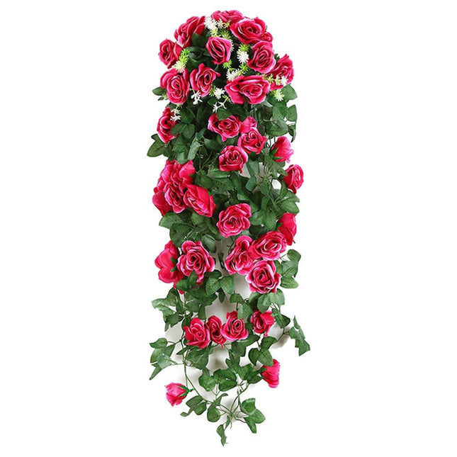 2PCS Artificial Rose Flower Garland Hanging Vine Home Wall Decor Fake Rattan Rose Red - Petal & Stem