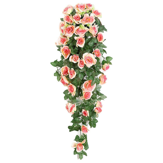 2PCS Artificial Rose Flower Garland Hanging Vine Home Wall Decor Fake Rattan Rose Red - Petal & Stem