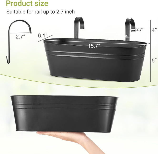 3 Pcs Metal Hanging Flower Pots for Railing Fence Outdoor Planter 15.7 Inch Hanging Bucket Pots Black - Petal & Stem