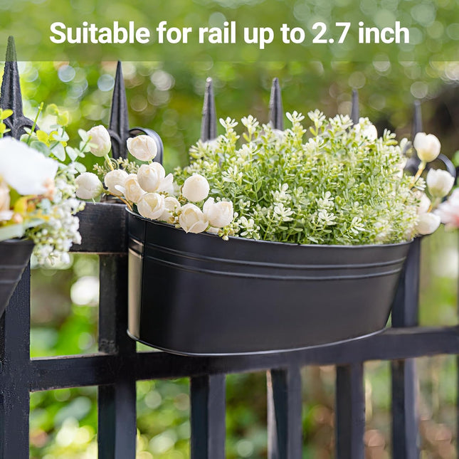 3 Pcs Metal Hanging Flower Pots for Railing Fence Outdoor Planter 15.7 Inch Hanging Bucket Pots Black - Petal & Stem
