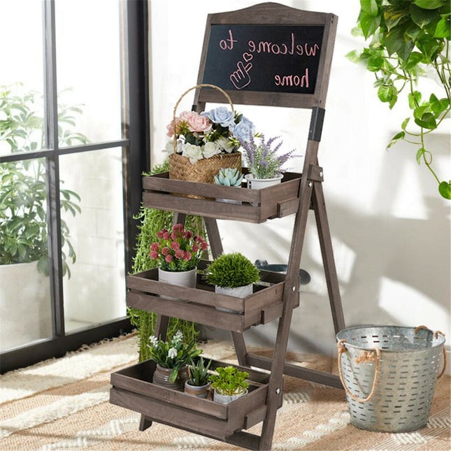 3 Tier A Frame Wooden Sidewalk Sign Chalkboard With Display Shelf Planter Stand - Petal & Stem
