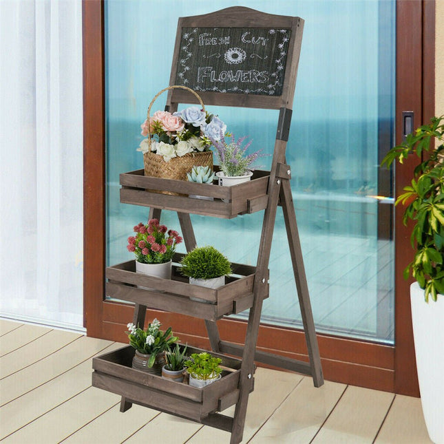 3 Tier A Frame Wooden Sidewalk Sign Chalkboard With Display Shelf Planter Stand - Petal & Stem