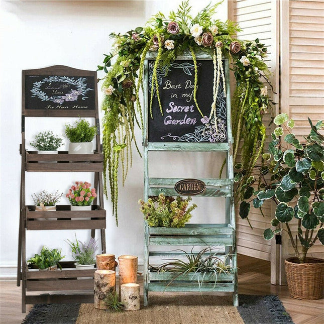3 Tier A Frame Wooden Sidewalk Sign Chalkboard With Display Shelf Planter Stand - Petal & Stem