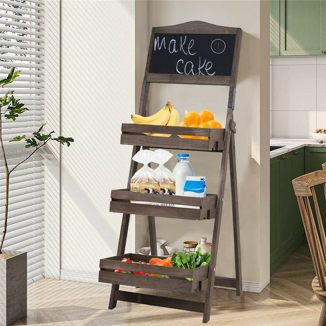 3 Tier A Frame Wooden Sidewalk Sign Chalkboard With Display Shelf Planter Stand - Petal & Stem