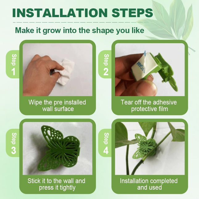 30 Green Butterfly Leaf Plant Clips Invisible Wall Plant Support Hooks Vinyl Cross Brackets for Indoor Outdoor Climbing Plants - Petal & Stem