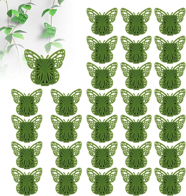 30 Green Butterfly Leaf Plant Clips Invisible Wall Plant Support Hooks Vinyl Cross Brackets for Indoor Outdoor Climbing Plants - Petal & Stem