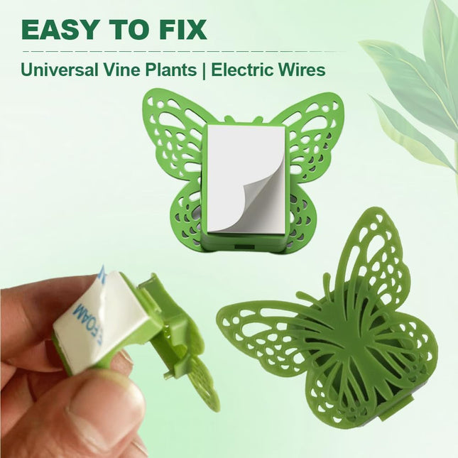 30 Green Butterfly Leaf Plant Clips Invisible Wall Plant Support Hooks Vinyl Cross Brackets for Indoor Outdoor Climbing Plants - Petal & Stem